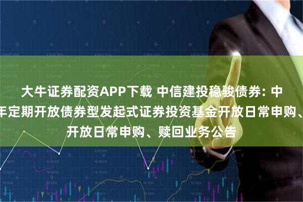 大牛证券配资APP下载 中信建投稳骏债券: 中信建投稳骏一年定期开放债券型发起式证券投资基金开放日常申购、赎回业务公告